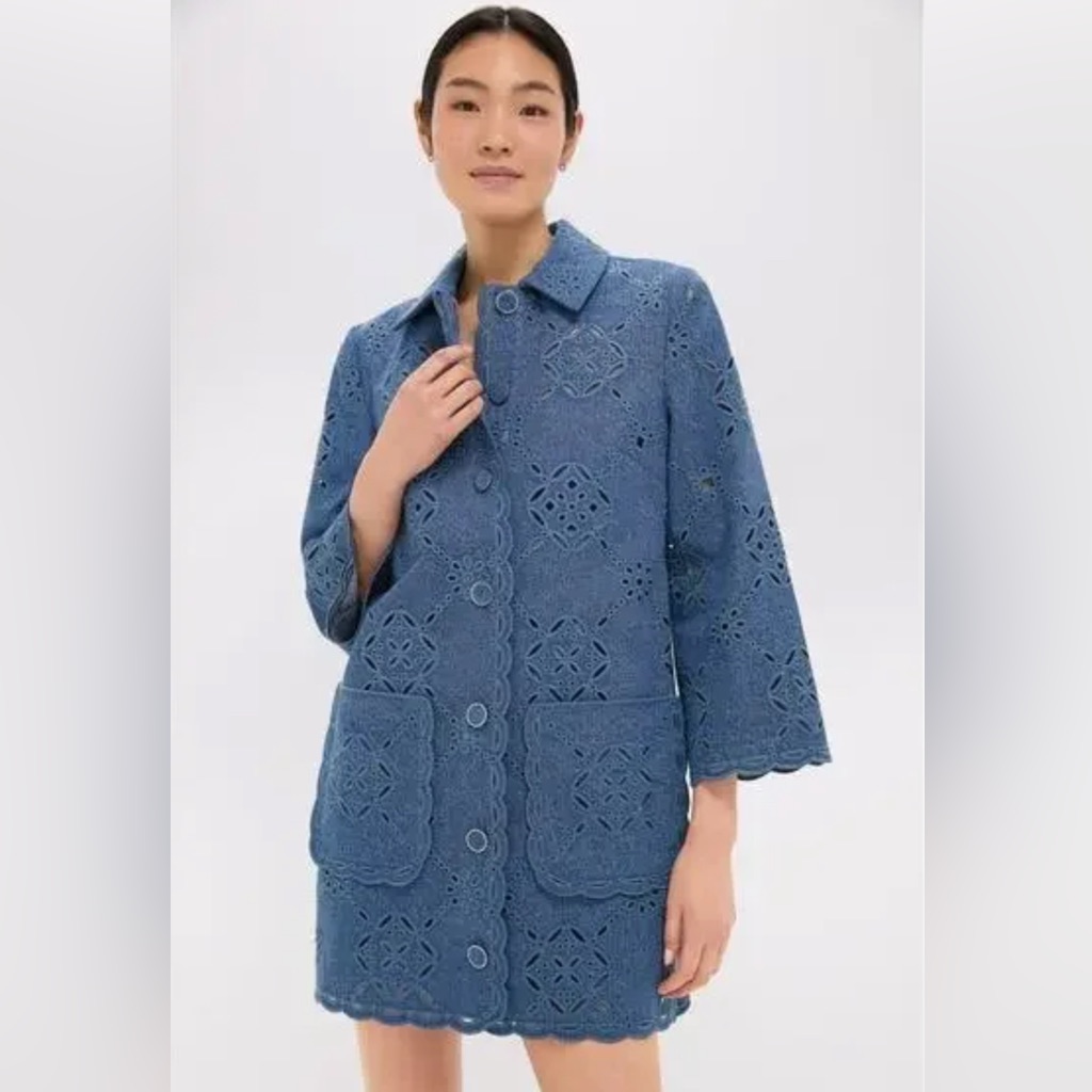 Veronica Beard Erilyn Eyelet Shirtdress In The Sea Glare Denim